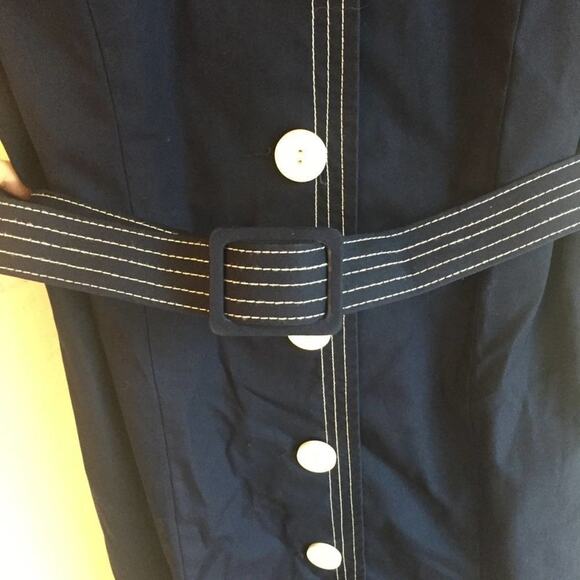 Vintage S Abe Schrader belt dress 1980s Navy blue - Picture 4 of 8